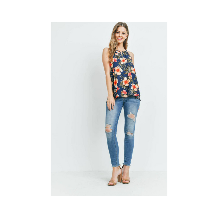 Beautiful Strap Hole Floral Tops