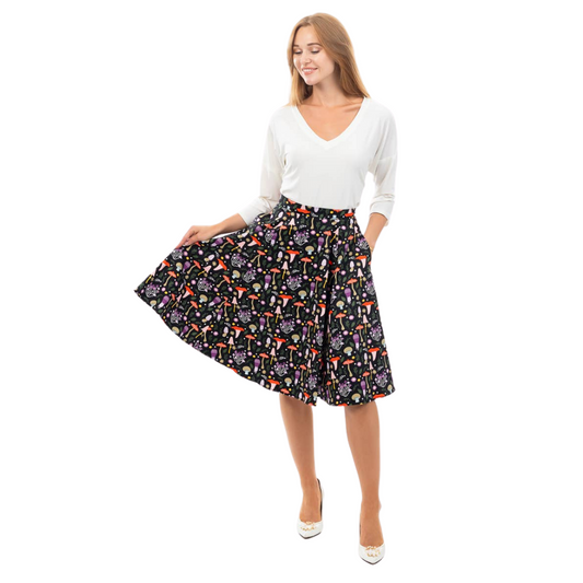 Floral Knee Full Skirt With Pocket