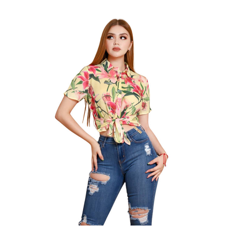 Women's Floral Print Crop Shirt