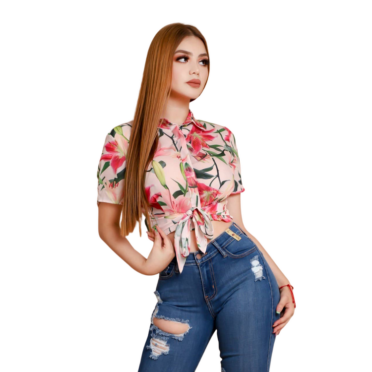 Women's Floral Print Crop Shirt