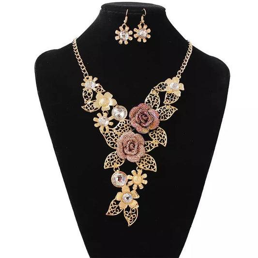 Floral Jewelry Necklace and Earrings Set